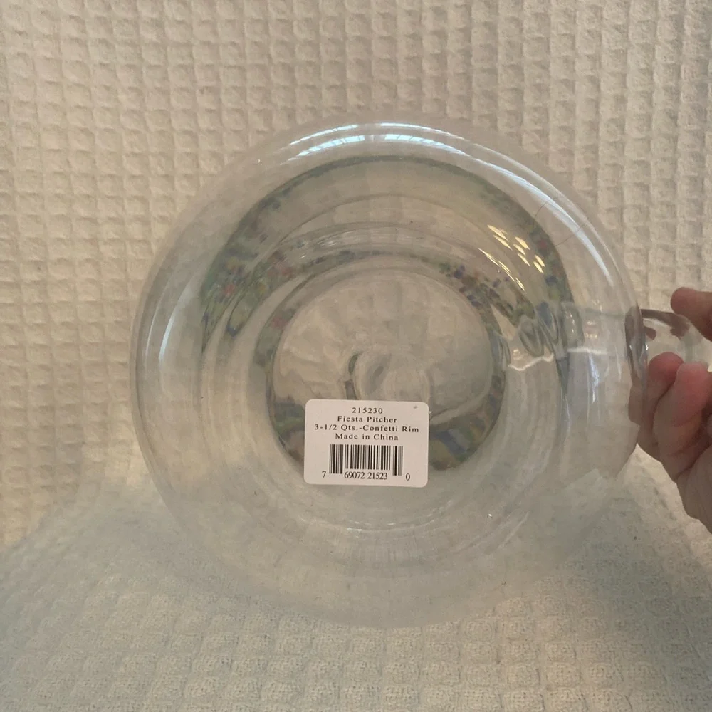 Crate & Barrel Fiesta Confetti Rim Hand Blown Pitcher With Applied Handle
